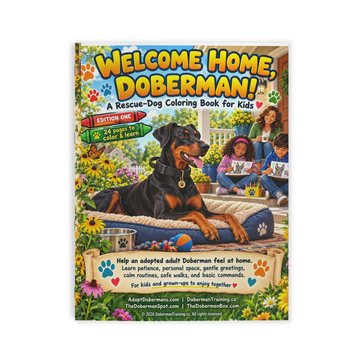 Welcome Home, Doberman! Rescue-Dog Coloring Book for Kids Edition 1